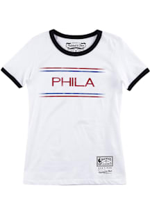 Mitchell and Ness Philadelphia 76ers Womens White Ringer Short Sleeve T-Shirt