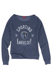 Mitchell and Ness Sporting Kansas City Womens Navy Blue Pick-Up Game Crew Sweatshirt