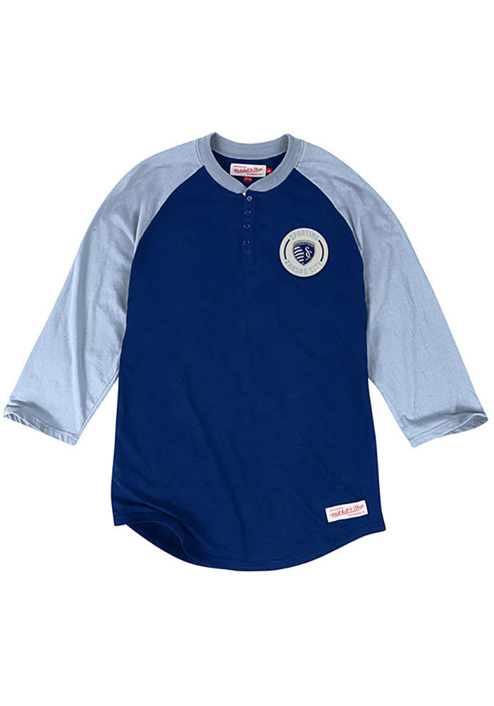 Mitchell and Ness Sporting Kansas City Navy Blue Unbeaten Long Sleeve Fashion T Shirt