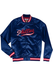 Mitchell and Ness Philadelphia Phillies Mens Navy Blue Satin Jacket Light Weight Jacket
