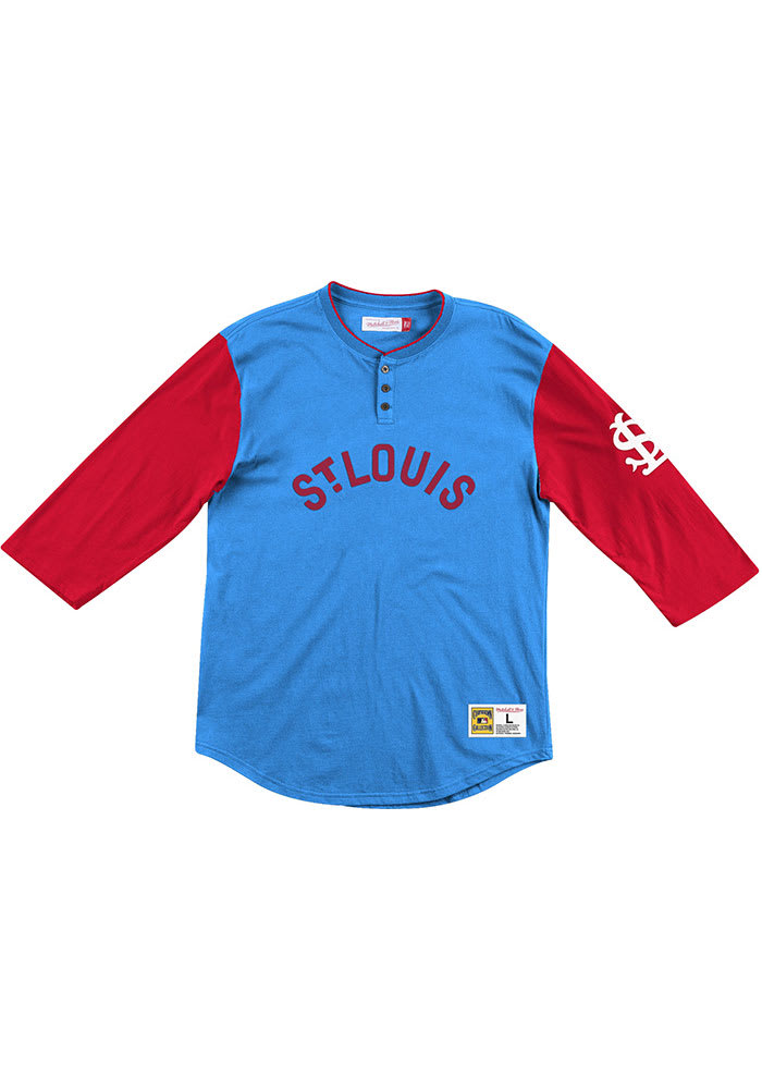 Mitchell and Ness St Louis Cardinals Blue Franchise Player Henley Long Sleeve Fashion T Shirt