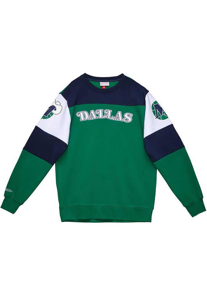 Mitchell and Ness Dallas Mavericks Mens Kelly Green OVERTIME Long Sleeve Fashion Sweatshirt