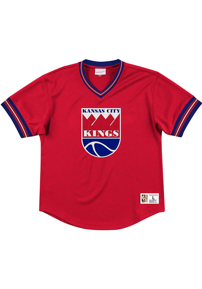 Mitchell and Ness Kansas City Kings Red Unbeaten Mesh V-Neck Short Sleeve Fashion T Shirt