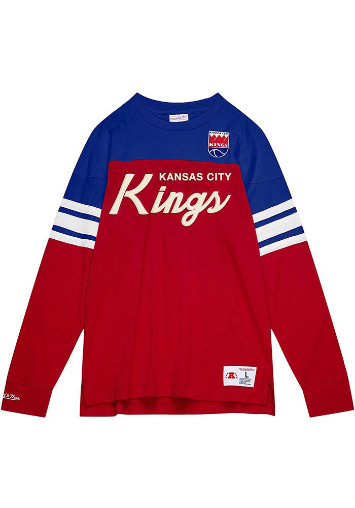 Mitchell and Ness Kansas City Kings Red Special Script Long Sleeve Fashion T Shirt