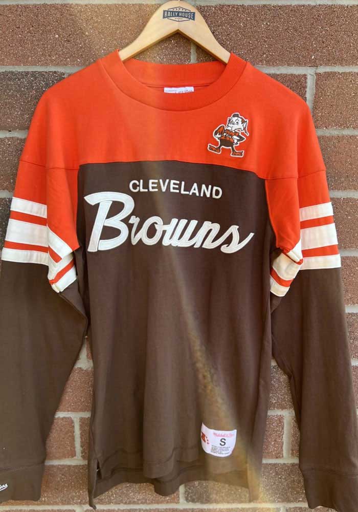 Mitchell and Ness Cleveland Browns Brown Special Script Long Sleeve Fashion T Shirt