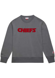 Mitchell and Ness Kansas City Chiefs Mens Grey Snow Washed Long Sleeve Fashion Sweatshirt