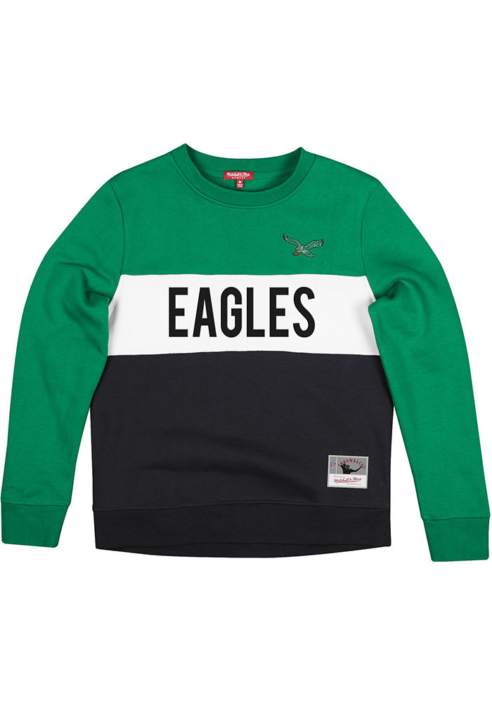 Mitchell and Ness Philadelphia Eagles Womens Kelly Green Colorblock Crew Sweatshirt