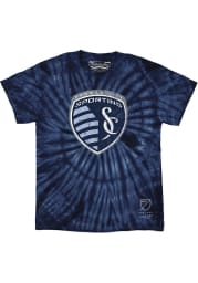 Mitchell and Ness Sporting Kansas City Navy Blue Vintage Logo Short Sleeve Fashion T Shirt