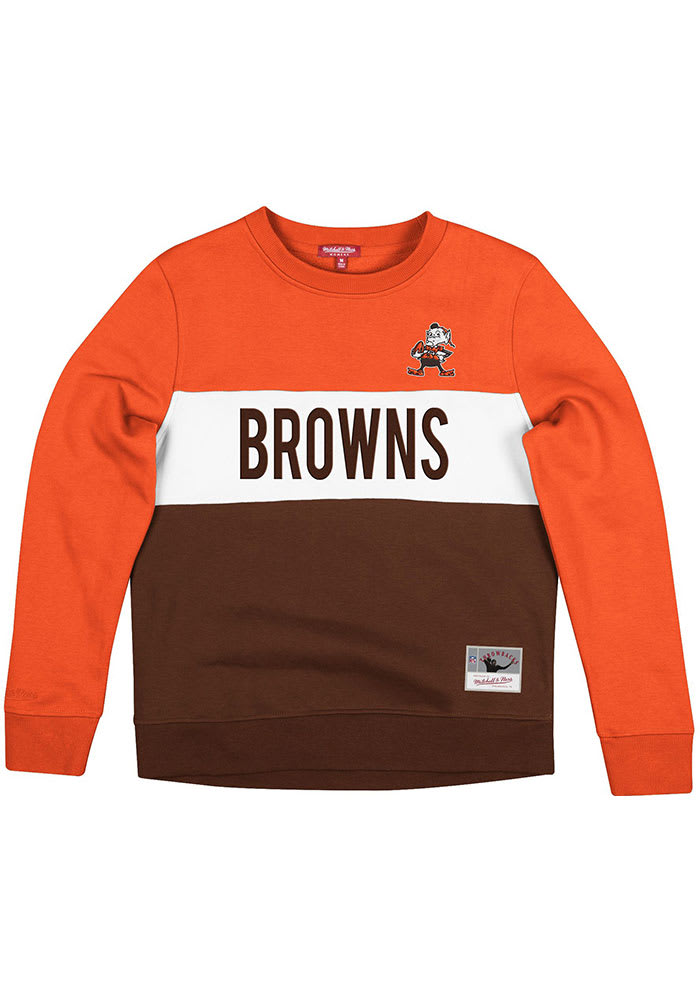 Mitchell and Ness Cleveland Browns Womens Orange Colorblock Crew Sweatshirt