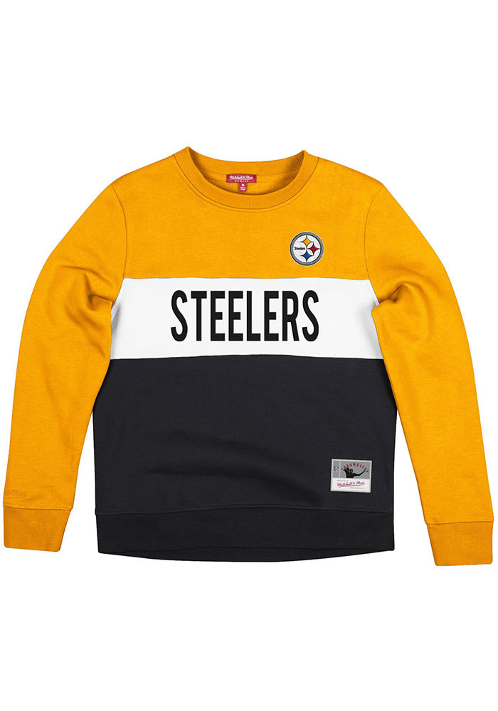 Mitchell and Ness Pittsburgh Steelers Womens Yellow Colorblock Crew Sweatshirt