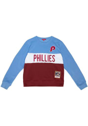 Mitchell and Ness Philadelphia Phillies Womens Light Blue Colorblock Crew Sweatshirt