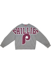 Mitchell and Ness Philadelphia Phillies Womens Grey Fleece Crew Sweatshirt