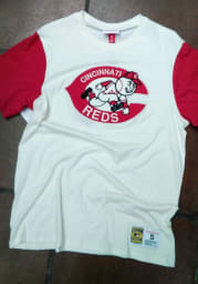 Mitchell and Ness Cincinnati Reds Ivory Color Blocked Short Sleeve Fashion T Shirt