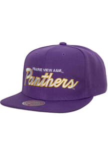 Mitchell and Ness Prairie View A&amp;M Panthers Purple Foundation Script Mens Snapback Hat