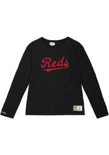 Mitchell and Ness Cincinnati Reds Black Legendary Slub Long Sleeve Fashion T Shirt