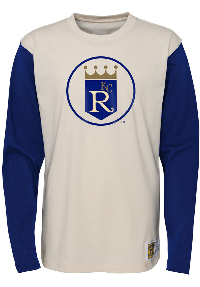 Mitchell and Ness Kansas City Royals Youth White Colorblock Raglan Long Sleeve Fashion T-Shirt