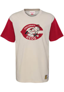 Mitchell and Ness Cincinnati Reds Youth White Colorblock Raglan Short Sleeve Fashion T-Shirt