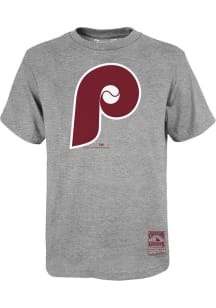 Mitchell and Ness Philadelphia Phillies Youth Grey Retro Logo Short Sleeve T-Shirt