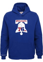 Mitchell and Ness Philadelphia 76ers Youth Blue Retro Logo Long Sleeve Hoodie