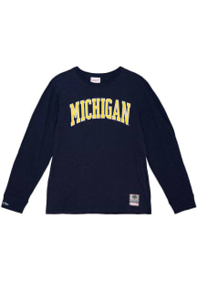Mitchell and Ness Michigan Wolverines Navy Blue Legendary Slub Long Sleeve Fashion T Shirt