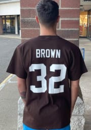Jim Brown Cleveland Browns Brown Name and Number Spider Short Sleeve Fashion Player T Shirt