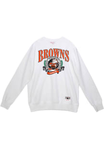 Mitchell and Ness Cleveland Browns Mens White Fair Catch Long Sleeve Crew Sweatshirt