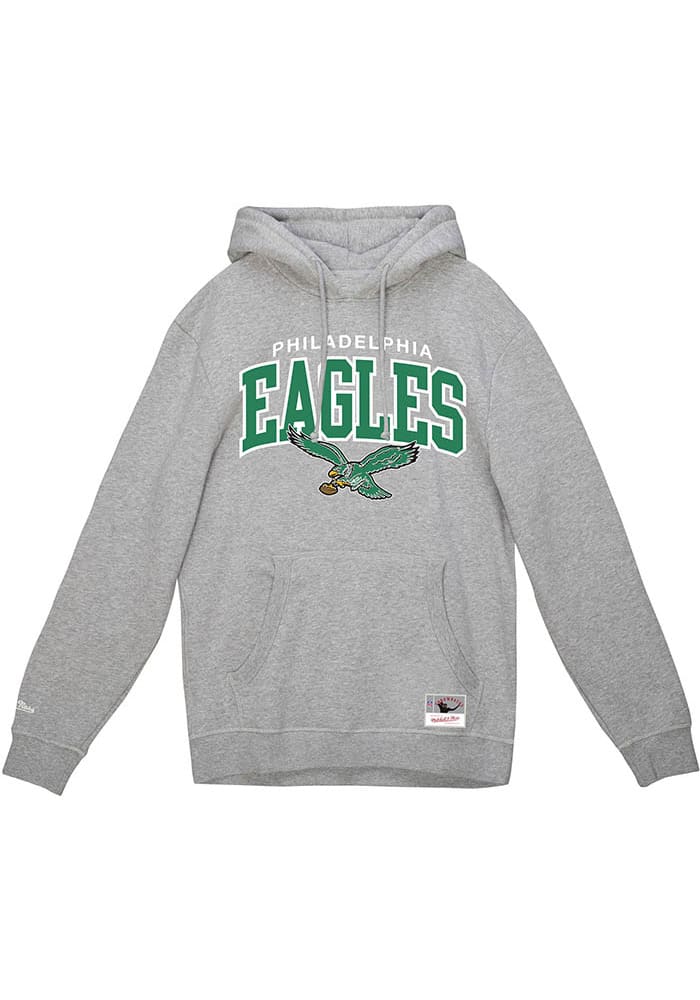 Mitchell and Ness Philadelphia Eagles Grey Logo Arch Long Sleeve Hoodie, Grey, 80% Cotton / 20% POL, Size M, Rally House