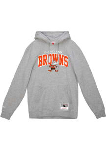 Mitchell and Ness Cleveland Browns Mens Grey Logo Arch Long Sleeve Hoodie
