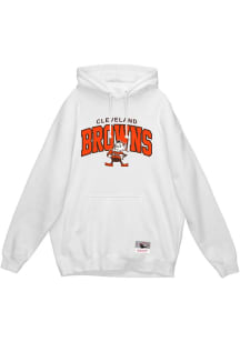 Mitchell and Ness Cleveland Browns Mens White Logo Arch Long Sleeve Hoodie