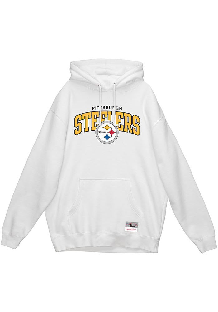 Mitchell and Ness Pittsburgh Steelers Mens White Logo Arch Long Sleeve Hoodie