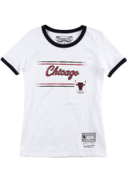 Mitchell and Ness Chicago Bulls Womens White Ringer Short Sleeve T-Shirt