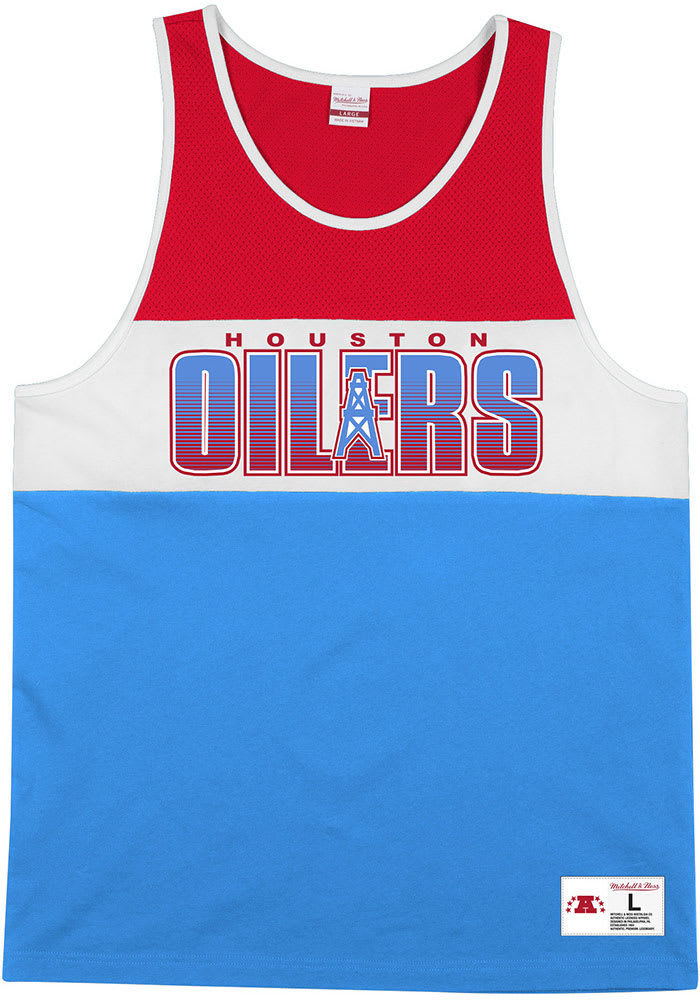 Mitchell and Ness Houston Oilers Mens Blue MESH NFL Short Sleeve Tank Top