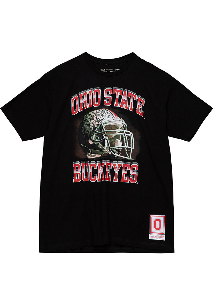 Mitchell and Ness Ohio State Buckeyes Black Retro Football Short Sleeve Fashion T Shirt