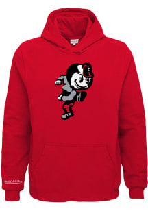 Youth Ohio State Buckeyes Red Mitchell and Ness Retro Mascot Long Sleeve Hooded Sweatshirt