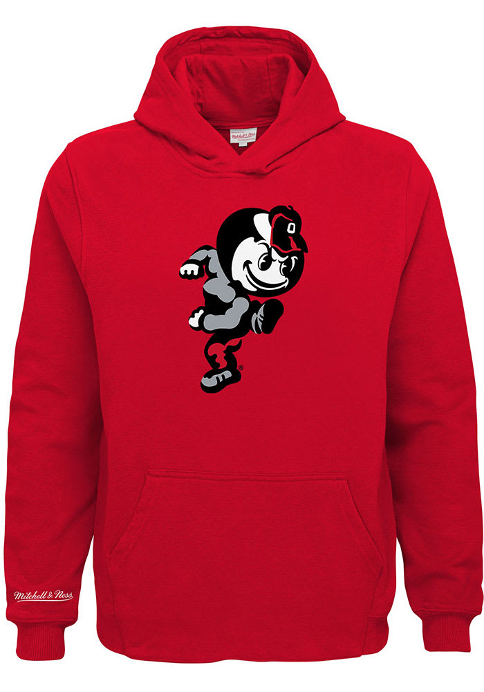 Mitchell and Ness Ohio State Buckeyes Youth Red Retro Mascot Long Sleeve Hoodie