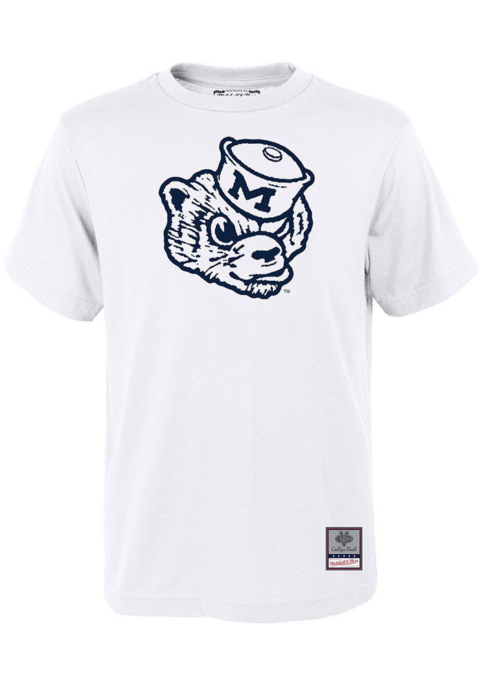 Mitchell and Ness Michigan Wolverines Youth White Retro Mascot Short Sleeve T-Shirt