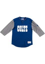 Mitchell and Ness Indianapolis Colts Blue FRANCHISE HENLEY Long Sleeve Fashion T Shirt