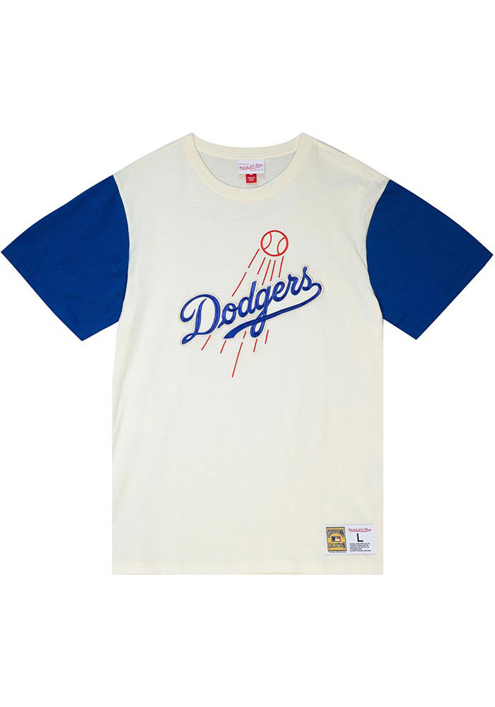 Mitchell and Ness Los Angeles Dodgers Ivory Color Blocked Short Sleeve Fashion T Shirt