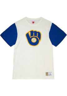 Mitchell and Ness Milwaukee Brewers Ivory Color Blocked Short Sleeve Fashion T Shirt