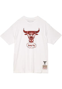 Mitchell and Ness Chicago Bulls White Wild Life Short Sleeve Fashion T Shirt