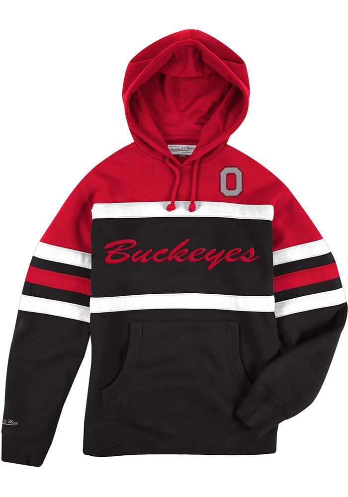 Mitchell and Ness Ohio State Buckeyes Mens Red Head Coach Hoodie Fashion Hood