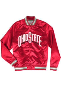 Mens Ohio State Buckeyes Red Mitchell and Ness Lightweight Satin Long Sleeve Track Jacket