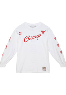 Mitchell and Ness Chicago Bulls White CHERRY BOMB Long Sleeve T Shirt