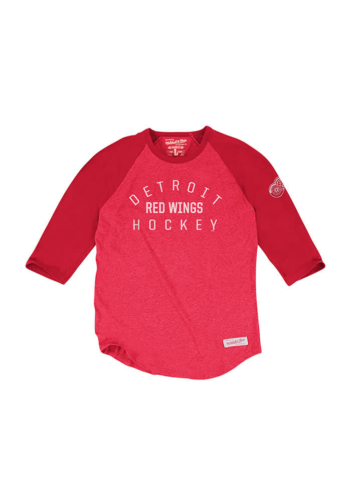 Mitchell and Ness Detroit Red Wings Red Team Issued Long Sleeve Fashion T Shirt