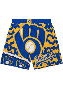 Mitchell and Ness Milwaukee Brewers Mens Blue Jumbotron 2.0 Sublimated Shorts