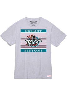 Mitchell and Ness Detroit Pistons Grey CHARITY STRIPE Short Sleeve T Shirt