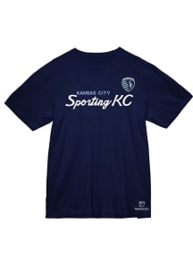 Mitchell and Ness Sporting Kansas City Navy Blue Sporting KC Script Short Sleeve T Shirt