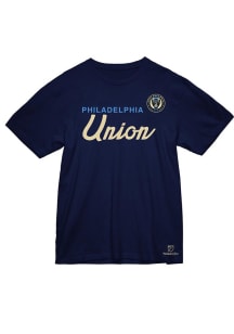 Mitchell and Ness Philadelphia Union Navy Blue Union Script Short Sleeve T Shirt