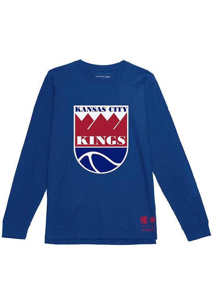 Mitchell and Ness Kansas City Kings Blue Team Logo Long Sleeve Fashion T Shirt