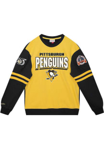 Mitchell and Ness Pittsburgh Penguins Mens Gold ALL OVER 2.0 Long Sleeve Fashion Sweatshirt